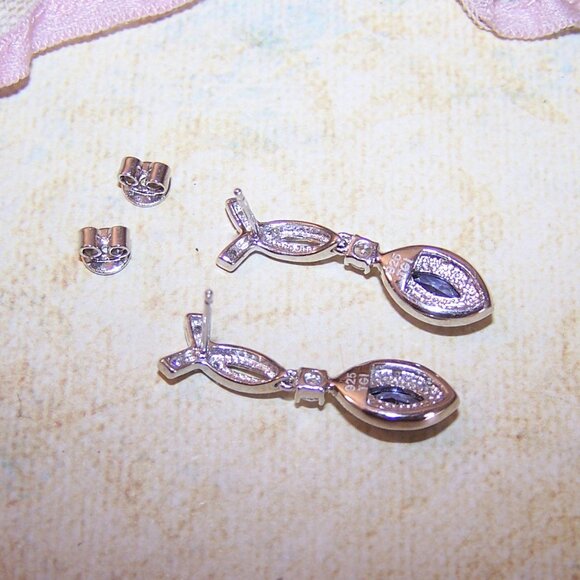 Sterling Silver Cubic Zirconia Dangle Earrings - Posts with Nuts - Picture 8 of 8